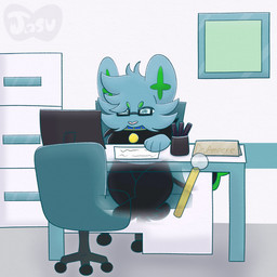 asu bodily_fluids chair collar collar_tag crossed_legs desk drawer electronics eyewear full_bladder furniture genital_fluids glasses looking_down male monitor office office_chair omorashi on_chair paper pens photo sitting sitting_on_chair solo table urine watersports working x-ray_view jasucharm kinktober_2025 nintendo pokemon amp_the_shinx generation_4_pokemon pokemon_(species) shinx 1:1 2025 absurd_res colored digital_drawing_(artwork) digital_media_(artwork) hi_res line_art shaded