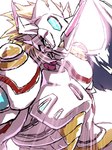 armor blonde_hair glare hair horn male solo white_body yellow_eyes gerusyu bandai_namco digimon digimon_ghost_game digimon_(species) humanoid siriusmon 3:4 hi_res