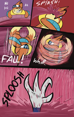 2_tails 4_fingers 5_panel_comic accessory ambiguous_gender anthro biped black_nose black_text clenched_teeth duo exclamation_point eyes_closed fingers hair headband motion_lines multi_tail open_mouth open_smile partially_submerged paws sharp_teeth smile sound_effects standing tail teeth text translucent translucent_hair water wet white_text zincxiron nintendo pokemon pokemon_mystery_dungeon spike_chunsoft buizel generation_4_pokemon pokemon_(species) 2025 absurd_res comic english_text hi_res female_(lore)