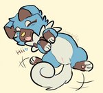 blush female feral genitals presenting pussy rolling_over solo tail tail_motion tailwag tongue tongue_out bloowolfy nintendo pokemon aries_(bloowolfy) generation_7_pokemon pokemon_(species) rockruff shiny_pokemon hi_res