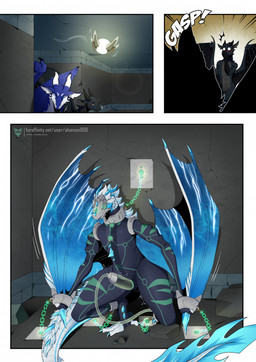 bdsm black_body black_scales blue_body blue_scales bodysuit bondage bound chained_to_wall clothing collar feral genitals group horn latex latex_bodysuit latex_clothing latex_skinsuit male male_feral mask penile penis penis_milking penis_milking_machine scales skinsuit tail tight_clothing trio wings wings_tied al_sensei908 european_mythology mythology azmerond blizzard_(azmerond) deviant_(theratofthebath) dragon mythological_creature mythological_scalie scalie western_dragon wyvern comic hi_res