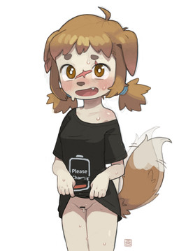 afterimage anthro black_clothing black_shirt black_topwear blush bodily_fluids bottomless brown_hair censor_bar clothed clothing clothing_lift cute_fangs facial_scar fangs female genitals hair ineffective_censorship loli pigtails presenting presenting_vulva scar shirt shirt_lift simple_background solo sweat t-shirt tail tail_motion tailwag teeth topwear vulva white_background young young_anthro young_female possummachine shepherdy_(possummachine) canid canine canis domestic_dog mammal absurd_res censored hi_res