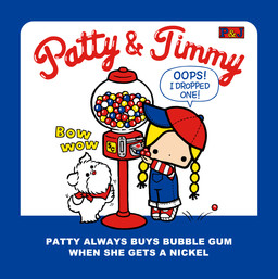 ambiguous_gender blonde_hair blue_clothing blue_overalls clothing duo female feral footwear fur gumball_(candy) gumball_machine hair hat headgear headwear light_body light_skin overalls pattern_clothing pattern_shirt pattern_topwear red_clothing red_footwear red_nose red_shoes red_sneakers shirt shoes sneakers striped_clothing striped_shirt striped_topwear stripes text topwear white_body white_fur young unknown_artist sanrio fuzzy_(patty_&_jimmy) patty_(patty_&_jimmy) canid canine canis domestic_dog human mammal english_text hi_res