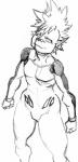 birthmark concern fist looking_up markings solo standing stare superhero harpseal razor_blade_(harpseal) reiza_(harpseal) fish marine shark 2017 hi_res monochrome