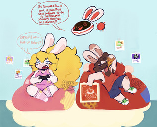 3_fingers angry anthro armpit_hair arms_bent bean_bag bent_leg black_eyebrows blonde_hair blue_bottomwear blue_clothing blue_eyes blue_shorts blue_wall body_hair bottomwear box breasts brown_armpit_hair brown_body brown_eyebrows brown_facial_hair brown_fur brown_inner_ear_fluff brown_markings brown_mustache chest_tuft clothed clothed_anthro clothed_female clothed_male clothing container controller cross-popping_vein curly_hair ear_markings eating eating_food exclamation_point eyebrow_through_hair eyebrows eyelashes eyelashes_through_hair eyes_closed facial_hair female female_anthro fingers food footwear fully_clothed fully_clothed_anthro fully_clothed_female fully_clothed_male fur fur_markings furrowed_eyebrows gaming group hair hand_pawpads holding_box holding_container holding_controller holding_food holding_object holding_pizza holding_pizza_box inner_ear_fluff inside limbless long_ears long_hair machine male male_anthro markings multicolored_body mustache no_pupils noseless open_mouth pajamas pawpads photo photo_on_wall pink_bottomwear pink_clothing pink_footwear pink_shirt pink_socks pink_tank_top pink_topwear pizza pizza_box pizza_slice playing_video_game ponytail red_clothing red_eyes red_inner_ear red_shirt red_tank_top red_tongue red_topwear relaxing screen screen_face seam_(sewing) shirt short_hair shorts sitting_on_bean_bag small_breasts socks talking_to_another tan_body tan_inner_ear tan_pawpads tan_skin tank_top teeth text tongue topwear translucent translucent_hair trio tuft two_tone_body wall_(structure) white_body white_fur white_slippers yelling yelling_at_another sillyhog mario_bros mario_plus_rabbids_kingdom_battle mario_plus_rabbids_sparks_of_hope nintendo raving_rabbids rayman_(series) ubisoft beep-0 edge_(mario_plus_rabbids) rabbid_luigi rabbid_mario rabbid_peach rabbid_yoshi rayman lagomorph mammal rabbid robot 2026 artist_name colored crossover digital_drawing_(artwork) digital_media_(artwork) english_description english_text hi_res shaded