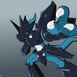 anthro armor blue_body claws male midriff red_eyes solo vignettistad bandai_namco digimon digimon_(species) magnamon_(black) scalie 1:1