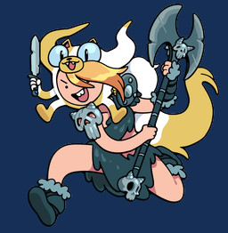 2_horns ambiguous_gender animal_hood anthro armor axe barbarian blonde_hair bone boots bottomwear buckteeth clothed clothing dot_eyes duo fangs female footwear fur hair holding_axe holding_melee_weapon holding_object holding_sword holding_weapon horn melee_weapon open_mouth pauldron running shield shoes simple_eyes skirt skull smile sword tail teeth toony weapon wearing_another_person white_body white_fur discount-supervillain adventure_time cartoon_network fionna_and_cake_(franchise) cake_the_cat fionna_the_human animate_inanimate domestic_cat felid feline felis human living_clothing mammal alpha_channel digital_media_(artwork)