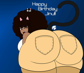 afro ambiguous_gender anthro big_butt black_hair bottomwear breasts butt butt_focus clothed clothed_anthro clothed_female clothing duo female female_focus feral gradient_background hair humanoid_focus logo looking_at_viewer looking_back looking_back_at_viewer one_eye_closed open_mouth rear_view shirt shorts simple_background solo_focus tank_top text topwear white_clothing white_shirt white_tank_top white_topwear wink winking_at_viewer chaozdesignznsfw katthy_(jinu) animal_humanoid cat_humanoid domestic_cat felid felid_humanoid feline feline_humanoid felis humanoid mammal mammal_humanoid 2018 absurd_res artist_logo digital_drawing_(artwork) digital_media_(artwork) english_description english_text hi_res