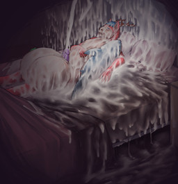 anthro antlers balls bed bedroom big_balls big_balls_small_penis blue_hair bodily_fluids cuddling_plushie cum cum_everywhere disproportionate_genitalia excessive_cum excessive_genital_fluids excessive_precum fur furniture genital_fluids genitals glans green_tail hair horn huge_balls humanoid_genitalia humanoid_penis hyper hyper_balls hyper_cum hyper_genitalia hyper_precum lying male messy nude on_side penis pillow pink_body pink_fur plushie precum precum_everywhere precum_on_bed precum_on_ground precum_puddle purple_penis small_penis solo tail tan_body tan_fur wet_dream gmad habbie canid canine deer hybrid mammal 2026 absurd_res detailed digital_media_(artwork) hi_res