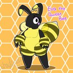 2_toes 4_fingers 4_wings anthro biped black_arms black_body black_head black_legs breasts cheek_spots crown featureless_breasts featureless_crotch feet female fingers fluffy fluffy_chest fur geometric_background headgear honeycomb_background looking_at_viewer mouthless multi_wing outline pink_eyelids purple_text simple_background slightly_chubby slightly_chubby_anthro slightly_chubby_female solo striped_hands striped_legs text three-quarter_view toes translucent translucent_wings white_outline wings yellow_body yellow_chest yellow_fur yellow_legs shadyadi patreon eva_the_queen_bee_(shadyadi) arthropod bee hymenopteran insect queen_bee 1:1 2023 artist_name character_name english_text flat_colors handwritten_text hi_res model_sheet signature url watermark