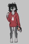 2023 2:3 anthro barefoot black_hair blue_eyes bottomless camp_pines canid canine clothed clothing eyebrows feet female fur green_eyes grey_body grey_fur grey_tail hair heterochromia hoodie hoodie_only mammal mara_blackmane open_mouth seff_(artist) solo tail teeth tongue topwear topwear_only young young_anthro young_female
