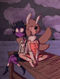 antennae_(anatomy) anthro clothing duo female fur hair pier sea seaside water wings puapka moth_girl_(puapka) arthropod insect lepidopteran moth 2018 digital_media_(artwork) sketch