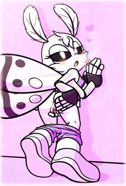 big_butt bottomwear bottomwear_down butt clothed clothing feathers female fur genitals hand_on_butt hands_on_wall pants pants_down partially_clothed pink_background simple_background solo spread_vulva spreading thick_thighs vulva white_body white_eyes white_fur wide_hips wings xxkenthewolfxx sega sonic_the_hedgehog_(series) fan_character arthropod insect lepidopteran moth absurd_res hi_res
