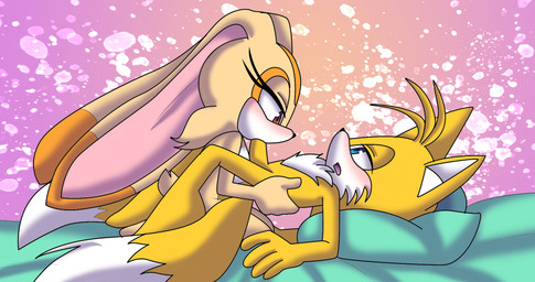 anthro blush duo erection fellatio female female_penetrated fur genitals hair half-closed_eyes humanoid_genitalia humanoid_penis lying male male/female male_penetrating male_penetrating_female multi_tail narrowed_eyes nude on_back open_mouth oral oral_penetration penetration penile penis pillow sex sitting tail angelofhapiness sega sonic_the_hedgehog_(series) cream_the_rabbit miles_prower canid canine fox lagomorph leporid mammal rabbit digital_media_(artwork) hi_res