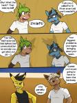 3:4 anthro anthrofied chespin cid_(fuze) clothed clothing comic cooper_(fuze) dialogue eevee english_text fully_clothed fuze generation_1_pokemon generation_4_pokemon generation_6_pokemon hi_res male max_(fuze) nintendo pikachu pokemon pokemon_(species) profanity riolu shirt skyler_(fuze) sport t-shirt tank_top text topwear volleyball