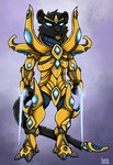 anthro armor black_body black_fur blue_eyes fur male science_fiction solo ziegelzeig bad_guy_cafe blizzard_entertainment starcraft shevron felid mammal pantherine protoss 2023 crossover