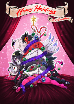anthro anus areola breasts butt_stack eyelashes feet female genitals glistening_eyelids group holidays hooves horn long_eyelashes looking_at_viewer looking_back looking_back_at_viewer nipple_dip nude pawpads piercing rear_view spade_tail tail thick_thighs tuft vulva wide_hips high-bear christmas hellaverse helluva_boss mythology loona_(helluva_boss) millie_(helluva_boss) octavia_(helluva_boss) stella_(helluva_boss) verosika_mayday canid canid_demon canine demon demon_humanoid hellhound horned_humanoid humanoid imp mammal mythological_canine mythological_creature owl_demon tailed_humanoid absurd_res hi_res
