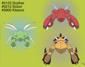 ambiguous_gender arthropod_abdomen blade_arm brown_body butt feral gradient_background green_body group insect_wings logo lying on_front red_body simple_background text trio wings pichu90 nintendo pokemon arthropod generation_1_pokemon generation_2_pokemon generation_8_pokemon kleavor pokemon_(species) scizor scyther absurd_res artist_logo english_text hi_res