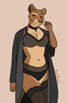 5_fingers anthro anthrofied bra breasts brown_nose clothed clothed_anthro clothed_female clothing female fingers fur humanoid_hands legwear lingerie navel nightgown panties smile solo stockings tan_body tan_fur underwear deskmaniac disney the_lion_king sarabi_(the_lion_king) felid lion mammal pantherine hi_res