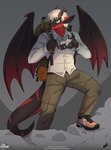 anthro backpack bag camera clothing footwear green_eyes hair hiking holding_object horn male mountain shoes sleeping_bag solo tail tools white_hair wings auveiss dreanzwolf mythology dragon mythological_creature mythological_scalie scalie digital_media_(artwork) hi_res