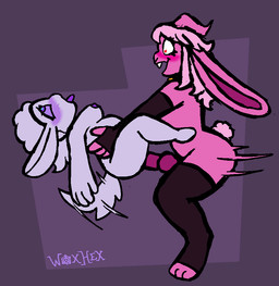 accessory ahegao anthro anthro_on_anthro bell bell_collar blush breasts buckteeth clothing collar crazy_eyes digitigrade duo female femboy fleshlight_position floppy_ears fluffy fluffy_tail fur genitals grin gynomorph hair headband heart_eyes heart_symbol horn intersex intersex/female knot knotted_penis legwear long_ears looking_pleasured male male/female motion_lines paws penetration penis pink_body pink_fur pink_hair pink_skin purple_eyes purple_tongue rabbit_ears red_eyes rough_sex sex shortstack shortstack_female size_difference smaller_female smaller_penetrated smile stand_and_carry_position standing standing_sex tail tail_motion tailwag teeth thigh_highs thrusting tongue white_body white_fur white_skin wide_eyed woxhex587 seven_deadly_sins deedee_(woxhex) animal_humanoid chinchilla chinchillid demon humanoid lagomorph lagomorph_humanoid leporid leporid_humanoid mammal mammal_humanoid rabbit rabbit_humanoid rodent genderfluid_(lore)