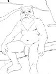 5_fingers 5_toes anthro balls belly biped collarbone facial_markings feet fingers flaccid foreskin fupa fur genitals hand_on_leg head_markings humanoid_feet humanoid_genitalia humanoid_hands humanoid_penis looking_at_viewer male markings navel nude penis plantigrade sitting slightly_chubby smile solo toes dbruin bear mammal short-faced_bear spectacled_bear 2011 black_and_white digital_drawing_(artwork) digital_media_(artwork) monochrome