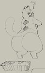 anthro big_butt butt crossed_arms food fur half-closed_eyes lasagna looking_back male narrowed_eyes obese obese_anthro obese_male overweight overweight_anthro overweight_male pasta question_mark rear_view simple_background solo standing tail thick_thighs three-quarter_view sushiamazing garfield_(series) garfield_the_cat domestic_cat felid feline felis mammal 2024 absurd_res digital_media_(artwork) hi_res monochrome sketch