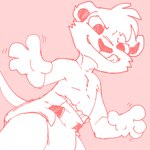 anthro clothed clothing diaper front_view head_tuft licking licking_lips licking_own_lips looking_at_viewer male motion_lines self_lick simple_background solo tongue tongue_out topless tuft unsigned wearing_diaper young young_anthro heyitsjaq felid lion mammal pantherine 1:1 hi_res monochrome