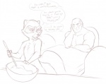 anthro clothed clothing cooking dialogue duo male nude speech_bubble text topless jailbird guardians_of_the_galaxy marvel drax_the_destroyer rocket_raccoon human mammal procyonid raccoon digital_media_(artwork) english_text