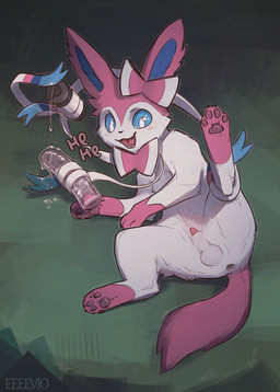 animal_genitalia animal_penis anus balls bodily_fluids butt canine_genitalia canine_penis feral genital_fluids genitals grass lube lying male on_back pawpads paws penis plant sex_toy sheath solo toy transparent_sex_toy eeeevio nintendo pokemon canid canine eeveelution generation_6_pokemon mammal pokemon_(species) sylveon digital_drawing_(artwork) digital_media_(artwork) digital_painting_(artwork) hi_res painting_(artwork) shaded