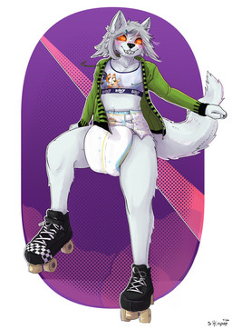 ambiguous_gender anthro clothed clothing diaper digital_eyes footwear hoodie little_kings_(diaper) pantsless public public_exposure quad_skates roller_skates solo topwear wearing_diaper sonpop abuniverse bluey_(series) little_kings bingo_heeler bluey_heeler canid canine fox mammal absurd_res hi_res