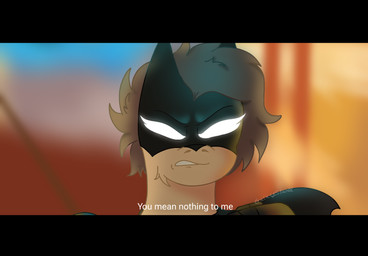 black_bars cape clothing cowl female glowing glowing_eyes mask movie_reference solo galaxystardubs batman_(series) dc_comics lego batman fan_character equid equine horse mammal pony digital_media_(artwork) hi_res letterbox redraw shaded
