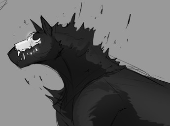 ambiguous_feral ambiguous_gender bone bone_mask chest_tuft feral mask mouth_closed neck_tuft side_view simple_background skull skull_head solo tuft jezzlen caligo_(jezzlen) canid canine mammal monochrome sketch