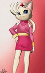 anthro big_eyes blue_eyes bottomwear clothing dress female fur pink_clothing pink_dress skirt solo white_body white_fur crytlight blinx_the_time_sweeper microsoft xbox_game_studios catherine_(blinx) felid feline mammal hi_res