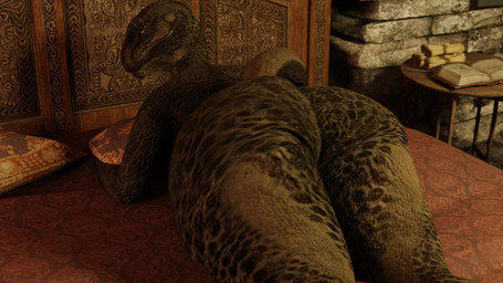 anthro bed bedroom big_butt butt butt_focus butt_jiggle female furniture huge_butt inside jiggling looking_at_viewer looking_back lying lying_on_bed nude on_bed on_front rear_view seductive shaking_butt solo teasing wide_hips zenith741 microsoft the_elder_scrolls argonian scalie 16:9 3d_(artwork) 3d_animation animated digital_media_(artwork) no_sound short_playtime video widescreen
