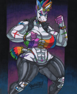 4_fingers abs abstract_background alternative_fashion anthro biceps big_breasts black_bottomwear black_clothing black_pants blue_eyes bottomwear bracelet breasts cleavage clothed clothing collar crop_top crotch_lines curvy_figure deltoids ear_piercing ear_ring eyelashes female fingers fluffy fluffy_tail forearm_muscles fur horn huge_breasts huge_hips huge_thighs jewelry looking_at_viewer mane multicolored_bracelet multicolored_clothing multicolored_mane multicolored_tail multicolored_thong multicolored_topwear multicolored_underwear muscular muscular_anthro muscular_arms muscular_female navel navel_piercing pants piercing pubes punk rainbow_bracelet rainbow_clothing rainbow_collar rainbow_crop_top rainbow_mane rainbow_symbol rainbow_tail rainbow_thong rainbow_topwear rainbow_underwear ring_piercing shirt sleeveless_jacket smile snout solo spiked_bracelet spiked_collar spikes tail teeth text thick_thighs thong thong_straps topwear torn_bottomwear torn_clothing torn_jacket torn_pants underwear unicorn_horn voluptuous voluptuous_anthro voluptuous_female white_body white_fur wide_hipped_anthro wide_hipped_female wide_hips parasitedeath mythology rainbow_(parasitedeath) equid equine mammal mythological_creature mythological_equine unicorn 2026 absurd_res artist_name graphite_(artwork) hi_res marker_(artwork) signature traditional_media_(artwork)