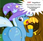 anus bee_sting beehive butt cutie_mark female feral food genitals honey_(food) pain pussy raised_tail solo sting tail text bsting friendship_is_magic hasbro my_little_pony trixie_(mlp) arthropod bee equid equine horse hymenopteran insect mammal pony 2011 english_text