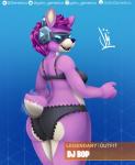 anthro big_butt blue_background blue_eyes bra breasts butt clothed clothing electronics eyewear female fur glasses hair headphones huge_butt looking_at_viewer looking_back open_mouth panties pink_body pink_fur short_hair simple_background smile solo tail tail_motion tailwag tongue topwear underwear gatogenerico epic_games fortnite dj_bop alpaca camelid mammal absurd_res digital_media_(artwork) hi_res portrait three-quarter_portrait