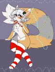 anthro chest_tuft clothing fur grey_body grey_fur hair holding_candy_cane legwear licking licking_candy mostly_nude open_mouth red_eyes solo tail thigh_highs tongue tongue_out tuft white_body white_fur white_hair yellow_body yellow_fur marbelle sapph arcanis_(hahaluckyme) calico_cat domestic_cat felid feline felis mammal absurd_res hi_res