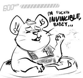 anthro buckteeth clothed clothing dialogue eyes_closed gameplay_mechanics gui health_bar male profanity simple_background solo teeth text whiskers white_background nobby_(artist) blizzard_entertainment overwatch hammond_(overwatch) cricetid hamster mammal rodent 2018 black_and_white english_text meme monochrome