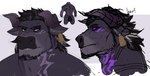 anthro balls ear_piercing ear_tag flaccid genitals male muscular muscular_male penis piercing purple_eyes purple_tattoo side_view solo tattoo ghangaji dalmos_(ghangaji) bovid bovine cattle demon mammal 2022 absurd_res headshot_portrait hi_res portrait sketch three-quarter_portrait