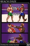 2020 abs alex_carter anthro athletic biceps blue_eyes boxing boxing_gloves bret_barker brown_body brown_fur brown_hair canid canine clothing colonel_klink comic competition duo equid equine fight fighting_ring fur green_eyes hair handwear hi_res horse male mammal muscular muscular_male punch red_hair sport text url