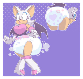 anthro armwear bat_ears bat_wings bent_over big_diaper blue_eyelids boots clothing crossed_legs diaper elbow_gloves female footwear gloves handwear heart_symbol kiss_mark knee_boots knee_highs legwear lipstick makeup membrane_(anatomy) membranous_wings poof poof_effect seductive shoes solo surprised wide_eyed wings poofypludo sega sonic_the_hedgehog_(series) rouge_the_bat bat mammal hi_res