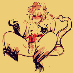 2_penises animal_genitalia animal_penis anthro balls beckoning bodily_fluids drooling fur genitals gesture gore heart_symbol looking_at_viewer male markings marsupial_penis multi_genitalia multi_penis penis red_penis saliva simple_background sitting solo spots spotted_body spotted_fur tail bileshroom american_opossum mammal marsupial 2019 hi_res