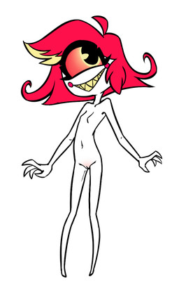 1_eye 4_fingers breasts claws eyebrows featureless_breasts female fingers front_view genitals grin hair looking_up narrow_hips navel not_furry nude red_hair red_sclera rosy_cheeks sharp_teeth simple_background slim small_breasts smile solo standing teeth thin_calves thin_legs thin_thighs vulva white_background white_body soulcentinel hazbin_hotel hellaverse niffty_(hazbin_hotel) cyclops demon demon_humanoid humanoid 2024 digital_drawing_(artwork) digital_media_(artwork) full-length_portrait portrait restricted_palette