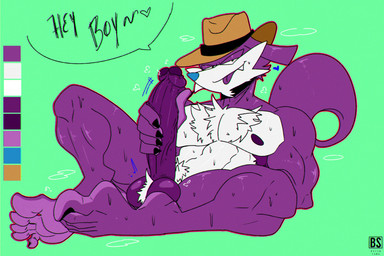 anthro balls bedroom_eyes big_balls big_feet big_muscles big_pecs big_penis bodily_fluids chest_tuft chin_tuft claws clothing crotch_tuft facial_tuft fangs feet foreskin genitals hand_on_penis hat headgear headwear heart_symbol looking_at_viewer male motion_lines muscular muscular_male musk musk_cloud narrowed_eyes pecs penis pubes seductive solo speech_bubble sweat sweatdrop talking_to_viewer teeth throbbing throbbing_balls throbbing_penis tight_foreskin toe_claws tongue tongue_out tuft bacon_sama sega sonic_the_hedgehog_(series) fang_the_hunter dipodid jerboa mammal rodent hi_res