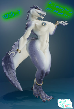 anklet anthro big_breasts bracelet breasts confident female jewelry knocker_piercing looking_at_viewer navel navel_piercing nipple_piercing nipples piercing presenting solo thick_thighs wide_hips sourcebumbiscuit vulgarvictor_(modeler) kroxigor_(vulgarvictor) crocodilian kroxigor reptile scalie 3d_(artwork) absurd_res digital_media_(artwork) hi_res