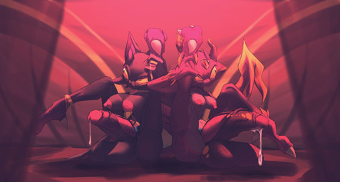anklet anthro balls big_balls big_breasts big_penis bodily_fluids breasts duo erection genital_fluids genitals gynomorph huge_balls huge_penis intersex jewelry nude_gynomorph penis precum raised_leg sitting spotlight womb_tattoo speendlexmk2 sega sonic_the_hedgehog_(series) blaze_the_cat rouge_the_bat alien black_arms_(sonic) hi_res