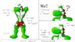anthro dinosaur english_text extinct green_yoshi growth growth_sequence hi_res male mario_bros mctaylis muscle_growth muscular muscular_anthro muscular_male nintendo prehistoric_species question_mark reptile scalie size_transformation solo text transformation yoshi