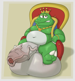 anthro balls big_balls big_penis chair clenched_teeth cloak cloak_only clothed clothing crown crown_only feet foot_on_balls furniture genitals headgear headgear_only huge_balls huge_penis hyper hyper_balls hyper_genitalia hyper_penis jewelry looking_at_viewer male mostly_nude navel necklace necklace_only nipples nude on_chair overweight overweight_anthro overweight_male partially_clothed penis sitting sitting_on_chair sitting_on_throne solo teeth throne vein veiny_penis rokie38 mario_bros nintendo wart_(mario) amphibian frog hi_res